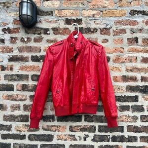 Red leather bomber jacket, hood|Michael Jackson jacket|genuine leather |Small